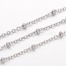 304 Stainless Steel Cable Chains, Soldered, Satellite Chains, with Rondelle Beads, Stainless Steel Color, 2x1.5x0.4mm(CHS-K004-13P-0.4mm)