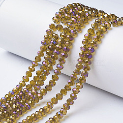 Electroplate Transparent Glass Beads Strands, Full Rainbow Plated, Faceted, Rondelle, Goldenrod, 4x3mm, Hole: 0.4mm, about 123~127pcs/strand, 16.5~16.9 inch(42~43cm)(EGLA-A034-T4mm-G03)