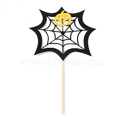Felt Cloth & Paper Spider Web Cake Insert Card Decoration, with Bamboo Stick, for Halloween Cake Decoration, Black, 164mm(DIY-H108-38)