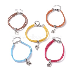 Faux Suede Cord Multi-strand Braclet with Charm for Women, Mixed Color, 8-5/8 inch(21.9cm)(BJEW-JB07687)