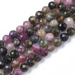 Natural Tourmaline Beads Strands, Faceted, Round, 4mm, Hole: 0.7mm, about 94pcs/strand, 15.35 inch(39cm)(G-S361-4mm-017)