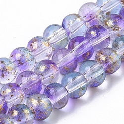 Transparent Spray Painted Glass Bead Strands, with Golden Foil, Round, Medium Purple, 4~5mm, Hole: 0.9~1.2mm, about 95~103pcs/Strand, 13.78 inch~14.88 inch(35~37.8cm)(GLAA-N035-03A-B05)