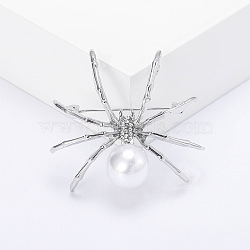Spider with Plastic Pearl Pins, Alloy Brooches for Girl Women Gift, Platinum, 49x40mm(PW-WG19805-04)