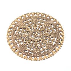 Iron Links, Etched Metal Embellishments, Flat Round, Antique Bronze, 60x1mm(IFIN-Q118-30AB)