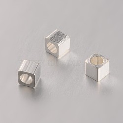 Cube Brass Spacer Beads, Silver Color Plated, 3x3x3mm, Hole: 1.5mm(KK-J204-03S)