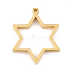 Ion Plating(IP) 304 Stainless Steel Open Back Bezel Pendants, Double Sided Polishing, Star of David, Real 24K Gold Plated, 32.5x26x3mm, Hole: 2mm(STAS-K208-12G)