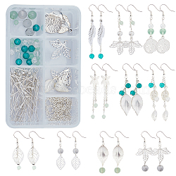 DIY Leaf Themed Earring Making Kits, Including Alloy & Iron & Brass Pendants, Glass Beads, Brass Cable Chains & Earring Hooks, Iron Findings, Silver(DIY-SC0001-61S)