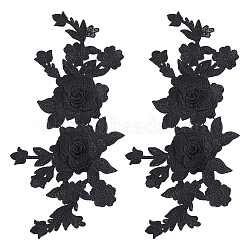 Polyester Embroidery Flower Ornament Accessories, for Cuff Colar Decoration, Black, 280x136x3mm(PATC-WH0006-08)