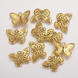 Tibetan Style Alloy Pendants, Lead Free & Cadmium Free, Butterfly, Antique Golden, 17x25x3mm, Hole: 2mm(TIBEP-12742-G-LF)