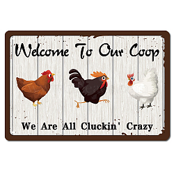 Iron Sign Posters, for Home Wall Decoration, Rectangle with Word Welcome To Our Coop, Rooster Pattern, 300x200x0.5mm(AJEW-WH0157-585)
