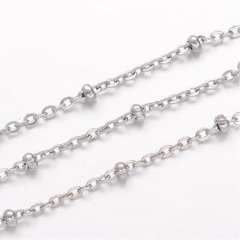 304 Stainless Steel Cable Chains, Soldered, Satellite Chains, with Rondelle Beads, Stainless Steel Color, 2x1.5x0.4mm