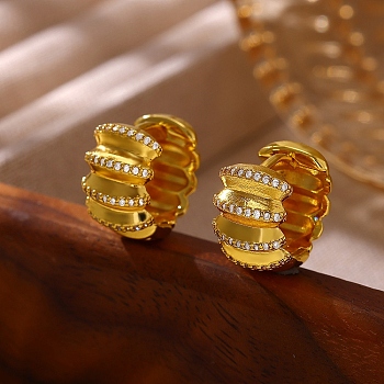 Brass Micro Pave Clear Cubic Zirconia Hoop Earrings for Women, Golden, Pumpkin, 16x17x10mm