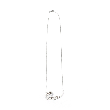201 Stainless Steel Simple Sea Wave Pendants Necklace for Women, Silver, 19.45 inch(49.4cm)