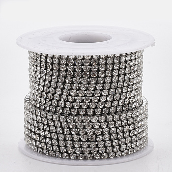 304 Stainless Steel Rhinestone Strass Chains, with Spool, Rhinestone Cup Chains, Crystal, Stainless Steel Color, 2.5mm, about 32.8 Feet(10m)/roll