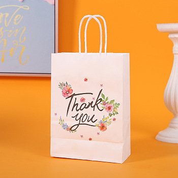 Thanksgiving Day Theme Paper Storage Bags with Handle, Rectangle with Word Thank You, White, 11x6x15cm