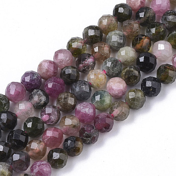 Natural Tourmaline Beads Strands, Faceted, Round, 4mm, Hole: 0.7mm, about 94pcs/strand, 15.35 inch(39cm)