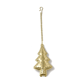 Christmas Tree Loose Tea Infuser, with Chain & Hook, 304 Stainless Steel Mesh Tea Ball Strainer, Golden, 190x3mm
