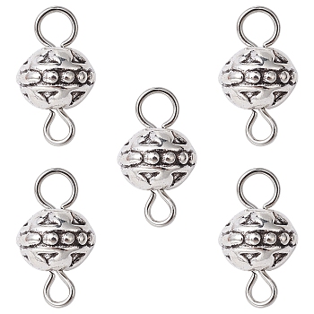 Tibetan Style Alloy Connector Charms, Round Links with Iron Double Loops, Antique Silver, 14x8mm, Hole: 2mm