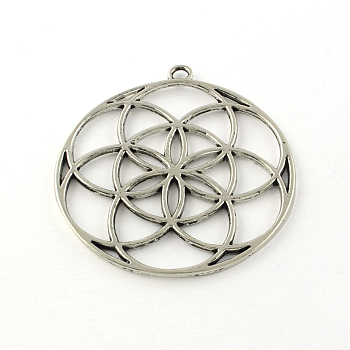 Tibetan Style Flower Alloy Pendants, Seed of Life/Sacred Geometry, Cadmium Free & Nickel Free & Lead Free, Antique Silver, 48x44x1.5mm, Hole: 3mm