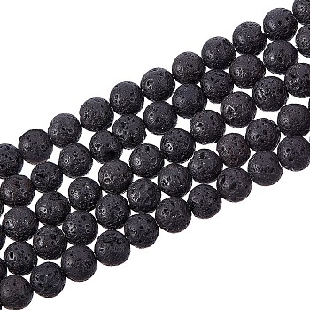 Synthetic Lava Rock Beads Strands, Dyed, Round, Black, 6mm, Hole: 1mm, about 61pcs/strand, 14.96 inch(38cm)