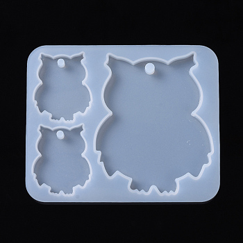 Owl Pendant Silicone Molds, Resin Casting Molds, For UV Resin, Epoxy Resin Jewelry Making, White, 85x103x5.5mm, Owl: 36.5x29.5mm and 65x61.5mm