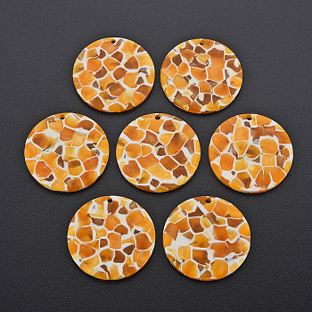 Cellulose Acetate(Resin) Pendants, Flat Round, Dark Orange, 29.5x2.5mm, Hole: 1.6mm