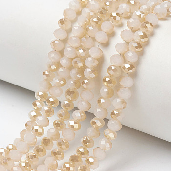 Electroplate Glass Beads Strands, Imitation Jade Beads, Half Plated, Rainbow Plated, Faceted, Rondelle, Bisque, 3x2mm, Hole: 0.8mm, about 165~169pcs/strand, 15~16 inch(38~40cm)