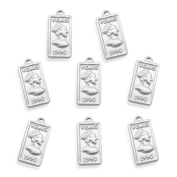 201 Stainless Steel Pendants, Rectangle with Venus, Stainless Steel Color, 25x12.5x2.5mm, Hole: 1.8mm