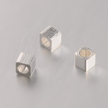 Cube Brass Spacer Beads, Silver Color Plated, 3x3x3mm, Hole: 1.5mm