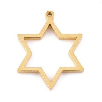 Ion Plating(IP) 304 Stainless Steel Open Back Bezel Pendants, Double Sided Polishing, Star of David, Real 24K Gold Plated, 32.5x26x3mm, Hole: 2mm