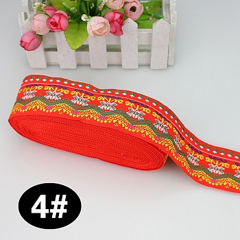 Ethnic Style Embroidery Polyester Ribbons, Jacquard Ribbon, Garment Accessories, Wave Pattern, Orange, 1-3/4 inch(45mm), about 10.94 Yards(10m)/Roll
