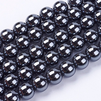 Non-Magnetic Synthetic Hematite Beads Strands, Grade AA, Round, Black, Black, 8mm, Hole: 3mm, about 53pcs/strand