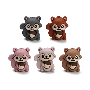 Silicone Beads, Focal Beads, 3D Squirrel, Mixed Color, 28x26x17.5mm, Hole: 2mm