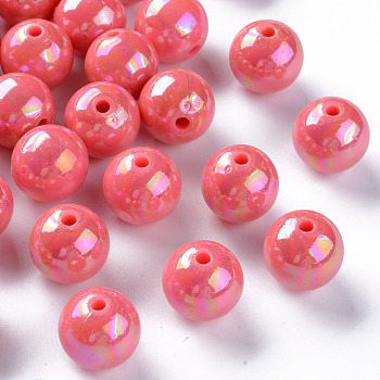 Opaque Acrylic Beads, AB Color Plated, Round, Salmon, 16x15mm, Hole: 2.8mm, about 220pcs/500g