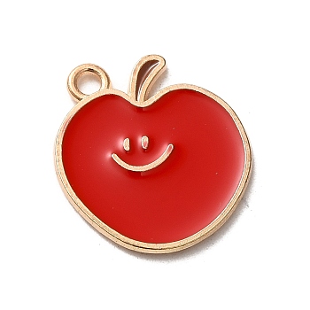 Alloy Enamel Pendants, Light Gold, Fruit, Apple, 19.5x18x1mm, Hole: 1.8mm