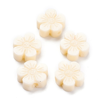 Carved Synthetic Coral Beads, Dyed, Flower, Beige, 9.7x10.7x3.8mm, Hole: 1.4mm