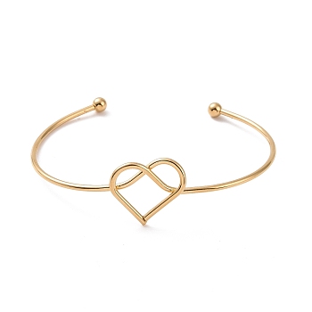 201 Stainless Steel Wire Wrap Heart Open Cuff Bangle, Torque Bangle for Women, Golden, Inner Diameter: 2-7/8 inch(7.2cm)