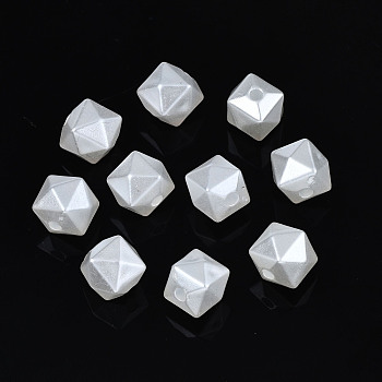 ABS Plastic Imitation Pearl Beads, Faceted, Cube, Creamy White, 7x8x8mm, Hole: 1.8mm, about 1690pcs/500g