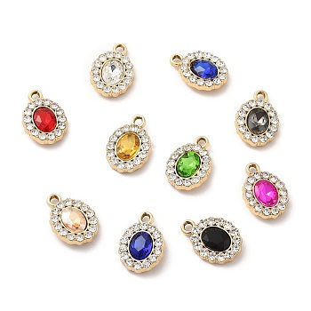 UV Plating Alloy Pendants, with Crystal Rhinestone and Glass, Golden, Oval Charms, Mixed Color, 18x12.5x4mm, Hole: 2mm