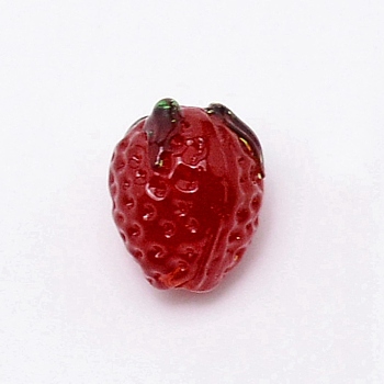 Handmade Lampwork Bead, 3D Strawberry, Dark Red, 15x13x12.5mm, Hole: 2mm