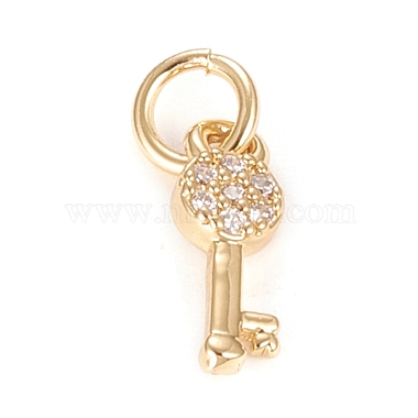 Real 18K Gold Plated Clear Key Brass+Cubic Zirconia Pendants