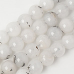 Natural Quartz Beads Strands, Dyed & Heated, Imitation Tourmalinated Quartz/Black Rutilated Quartz Color, Round, WhiteSmoke, 6~6.5mm, Hole: 1mm, about 61pcs/Strand, 15.16 inch(38.5cm)(X-G-T129-11-6mm)