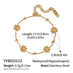 Elegant 304 Stainless Steel Crystal Rhinestone Flower Link Bracelets for Women, Real 18K Gold Plated, 6-3/4 inch(17cm)(FP0080-2)