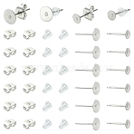 100Pcs 2 Styles 304 Stainless Steel Stud Earring Findings, 50Pcs 304 Stainless Steel Ear Nuts, 50Pcs Plastic Ear Nuts, Stainless Steel Color, 12x4~6mm, Pin: 0.6~0.7mm(STAS-YW0003-44)