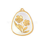 304 Stainless Steel Enamel Pendants, Flower Charms, Ion Plating(IP), Real 18K Gold Plated, White, 35x28mm(STAS-OY006-55G)