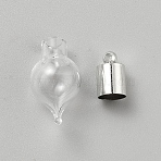 Glass Pendants, Wish Bottle Charms, Heart, with Platinum Metal Findings, Clear, 28x12mm(FIND-WH0199-263)