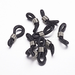 Eyeglass Holders, Glasses Rubber Loop Ends, Iron and Plastic, Platinum Color, Black, about 4.2mm wide, 19mm long(E237)
