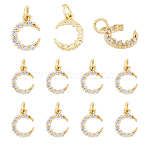 Rack Plating Brass Micro Pave Cubic Zirconia Pendants, Long-Lasting Plated, with Jump Ring, Moon, Real 18K Gold Plated, 12x9.5x2.5mm, Jump Ring: 5x0.8mm, Inner Diameter: 3.4mm, 12pcs/box(ZIRC-DC0001-15)