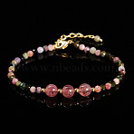 Natural Tourmaline & Strawberry Quartz Round Beads Bracelets, Inner Diameter: 2-1/8 inch(5.5cm)(WG466DA-04)