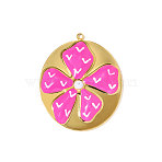 304 Stainless Steel Enamel Pendants, Oval with Flower Charms, Ion Plating(IP), Mirror Polished Finish, Real 18K Gold Plated, 40x33mm, Hole: 1.50mm(STAS-OY010-51G)